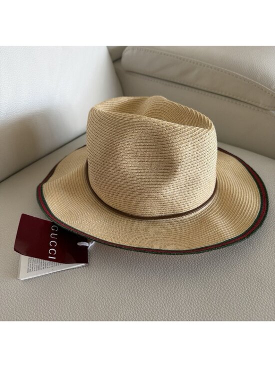 NWT GUCCI Raffia Hat Beige Web Soft Sz S 100% Authentic main image 6